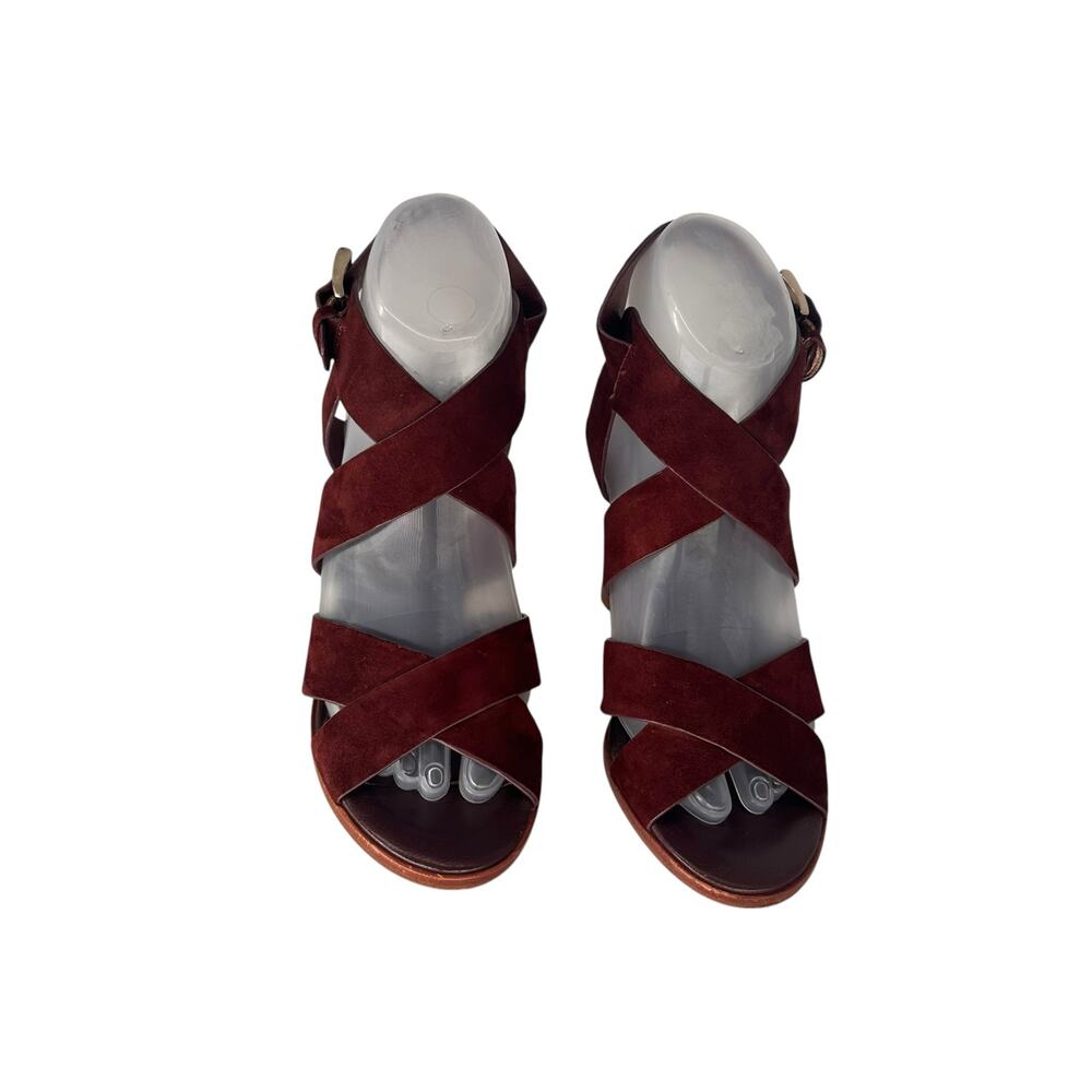 Joie Avery Burgundy Suede Strappy High Stacked Heeled Sandal Sz 36 5.5 - Picture 2 of 7